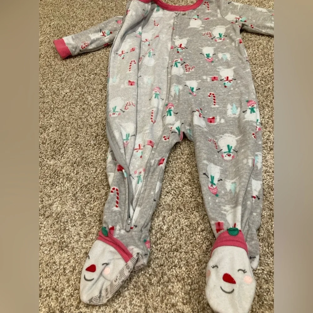 Carters Carter’s baby girl zipper footie pjs sleeper pajamas pink grey snowman